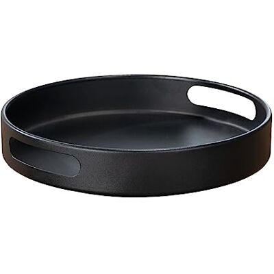 WENKO Susie 55098100 Tray 360° Rotatable and Edged with Practical Handles for Safe Carrying Made of Powder-Coated Metal (W x D x H): Diameter 26 x 6 cm, Black WENKO Susie 55098100 Tray 360° Rotatable and Edged with Practical Handles for Safe Carrying Made of Powder-Coated Metal (W x D x H): Diameter 26 x 6 cm, Black