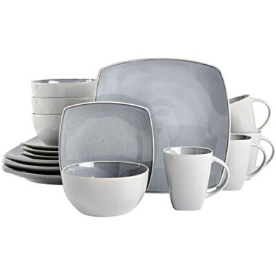 Gibson Soho Lounge Square Reactive Glaze Stoneware Dinnerware Set, Service for 4 (16pc), Light Gray Gibson Soho Lounge Square Reactive Glaze Stoneware Dinnerware Set, Service for 4 (16pc), Light Gray