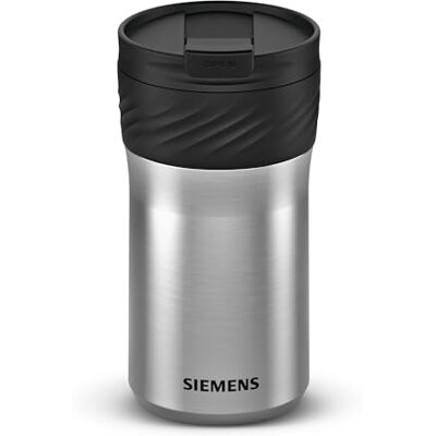 Siemens Travel Mug (480ml), Ideal fit for the iAroma Series with a Height-Adjustable drip Tray, Double-Walled Insulation, Leak-Proof, Dishwasher-Safe, Stainless Steel/Black, TZ40002 Siemens Travel Mug (480ml), Ideal fit for the iAroma Series with a Height-Adjustable drip Tray, Double-Walled Insulation, Leak-Proof, Dishwasher-Safe, Stainless Steel/Black, TZ40002