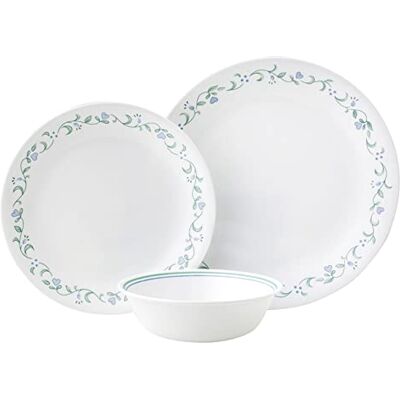 Corelle Dinnerware Set (12pc Set, Country Cottage)-Dinner Set for 4 4 x: Dinner Plates, Side Plates & Bowls 3 X More Durable, Half The Space & Weight of Ceramic up to 80% Recycled Glass, 1146844 Corelle Dinnerware Set (12pc Set, Country Cottage)-Dinner Set for 4 4 x: Dinner Plates, Side Plates & Bowls 3 X More Durable, Half The Space & Weight of Ceramic up to 80% Recycled Glass, 1146844