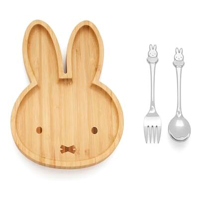 Zilverstad Assiette en bambou Miffy et 2 couverts - Plate Zilverstad Assiette en bambou Miffy et 2 couverts - Plate