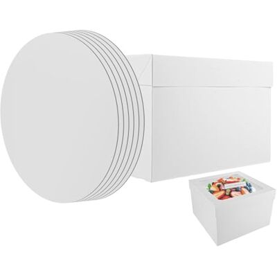 ASelected 6PCS 12 Inch Square Box and Matching Premium Masonite Board, Cake Drum, Tall Box for Cake Decoration Transport Protection ASelected 6PCS 12 Inch Square Box and Matching Premium Masonite Board, Cake Drum, Tall Box for Cake Decoration Transport Protection