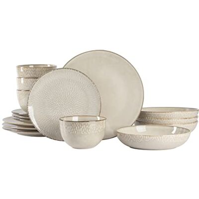 Gibson Matisse Double Bowl Dinnerware Set, Service for 4 (16pcs), Taupe Gibson Matisse Double Bowl Dinnerware Set, Service for 4 (16pcs), Taupe