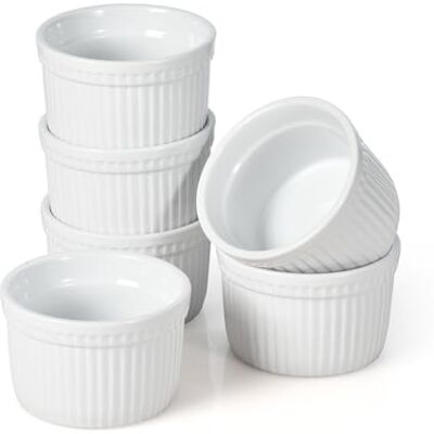 WishDeco Ramekins Set of 6, Creme Brulee Dishes 200ml / 7oz Ceramic Souffle Ramekins, White Dipping Sauce Dish, Pudding Bowls, Baking Dishes for Cake, Oven Safe WishDeco Ramekins Set of 6, Creme Brulee Dishes 200ml / 7oz Ceramic Souffle Ramekins, White Dipping Sauce Dish, Pudding Bowls, Baking Dishes for Cake, Oven Safe