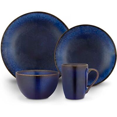 Barbary & Oak , 16 Piece Dinner Set, Reactive Glaze Finish, Crafted from Strong & Durable Stoneware, Chip & Scratch Resistant, Dishwasher & Microwave Safe, Cobalt Blue, BO867040BLU Barbary & Oak , 16 Piece Dinner Set, Reactive Glaze Finish, Crafted from Strong & Durable Stoneware, Chip & Scratch Resistant, Dishwasher & Microwave Safe, Cobalt Blue, BO867040BLU