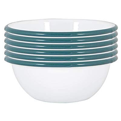 Argon - 6x White Enamel Bowls - 16cm - Green - Dinnerware Argon - 6x White Enamel Bowls - 16cm - Green - Dinnerware