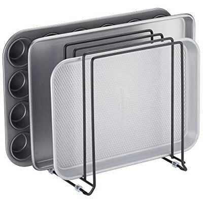 mDesign Pot Lid and Pan Rack — Metal Wire Rack for Cabinets, Pantries or Kitchen Surfaces — Freestanding Pan Stand with 5 Slots for Pans, Pots, Lids and Crockery — Black mDesign Pot Lid and Pan Rack — Metal Wire Rack for Cabinets, Pantries or Kitchen Surfaces — Freestanding Pan Stand with 5 Slots for Pans, Pots, Lids and Crockery — Black
