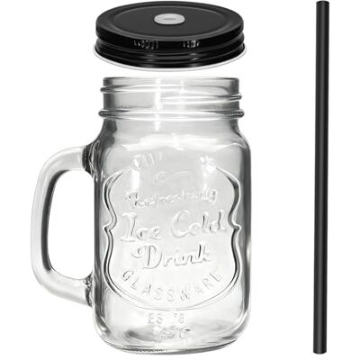 eispap 1Pc Mason Jar Drinking Glasses 16 oz. Colored Mugs With Embossed Ice-Cold Drinkware Logo, Glass Mason Jar Mug With Handle. For Smoothies, Cocktails, Beverages. Hand Wash (1, Clear) eispap 1Pc Mason Jar Drinking Glasses 16 oz. Colored Mugs With Embossed Ice-Cold Drinkware Logo, Glass Mason Jar Mug With Handle. For Smoothies, Cocktails, Beverages. Hand Wash (1, Clear)