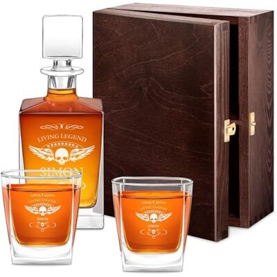 Maverton Customised Whiskey Set for man, Glass Bottle for Gentleman, Legend Stylish Carafe with 2/4/ 6 Glasses for him, Engraved Glassware for dad, Personalised Whisky Glasses for Birthday Maverton Customised Whiskey Set for man, Glass Bottle for Gentleman, Legend Stylish Carafe with 2/4/ 6 Glasses for him, Engraved Glassware for dad, Personalised Whisky Glasses for Birthday