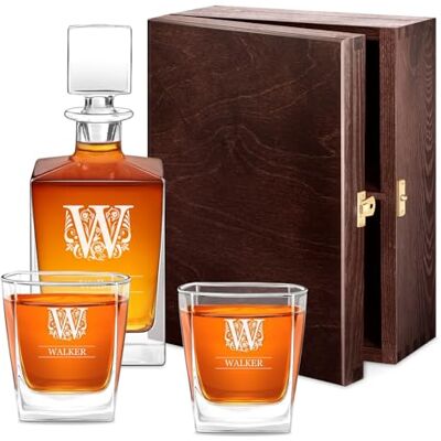 Maverton Customised Whiskey Set for man, Glass Bottle for Gentleman Stylish Carafe with 2/4/ 6 Glasses for him, Engraved Glassware for dad, Personalised Whisky Glasses for Birthday, Ornament Maverton Customised Whiskey Set for man, Glass Bottle for Gentleman Stylish Carafe with 2/4/ 6 Glasses for him, Engraved Glassware for dad, Personalised Whisky Glasses for Birthday, Ornament