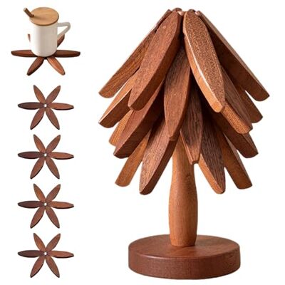 OFCTE Wooden Trivets for Hot Dishes, Tree Shape Trivet Set, 4 Walnut Wood + 1 Stand stored Like a Christmas Tree,Foldable Kitchen Wooden Trivet,for Hot Dishes、Pot、Bowl、Teapot、Hot Pot Holder(Walnut Wood) OFCTE Wooden Trivets for Hot Dishes, Tree Shape Trivet Set, 4 Walnut Wood + 1 Stand stored Like a Christmas Tree,Foldable Kitchen Wooden Trivet,for Hot Dishes、Pot、Bowl、Teapot、Hot Pot Holder(Walnut Wood)