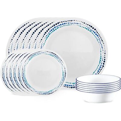 Corelle 18-Piece Dinner Set, Ocean Blues, Blue and White Service for 6, Chip Resistant Dinnerware, Includes 26cm Dinner Plates, 17cm Salad/Side Plates and 530ml Soup/Cereal Bowls Corelle 18-Piece Dinner Set, Ocean Blues, Blue and White Service for 6, Chip Resistant Dinnerware, Includes 26cm Dinner Plates, 17cm Salad/Side Plates and 530ml Soup/Cereal Bowls