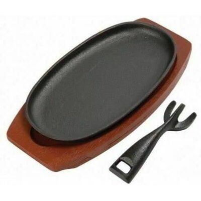 ReTaaj Cast Iron Sizzler Pan Oval Sizzling Serving Plate Dish Steak Platter Quality Wood Base Stand Home Restaurant Hot Sizzling Dishes 9" x 5 ReTaaj Cast Iron Sizzler Pan Oval Sizzling Serving Plate Dish Steak Platter Quality Wood Base Stand Home Restaurant Hot Sizzling Dishes 9" x 5