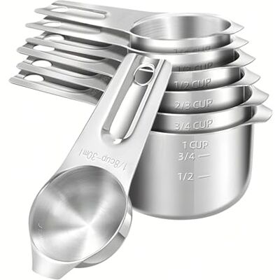 ASelected 7 Piece Stainless Steel Measuring Cups,Stackable Measuring Cup Set,Heavy Duty Metal Measuring Cups,Cup Measurements Set for Dry Ingredients and Liquid, Cooking & Baking ASelected 7 Piece Stainless Steel Measuring Cups,Stackable Measuring Cup Set,Heavy Duty Metal Measuring Cups,Cup Measurements Set for Dry Ingredients and Liquid, Cooking & Baking