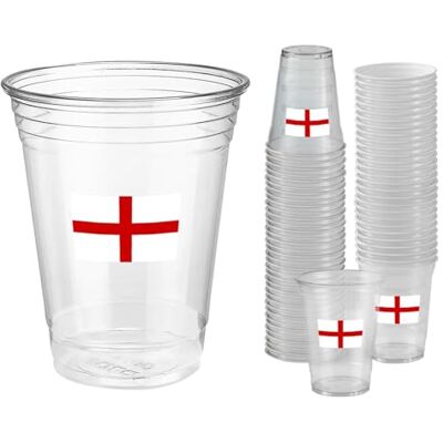 Komonee 50 x England Clear Cups 570ml (20oz) Wide Rimmed Disposable Plastic Pint Glasses for World Cup, Football, Euros, Rugby, Parties & Adult Novelty Komonee 50 x England Clear Cups 570ml (20oz) Wide Rimmed Disposable Plastic Pint Glasses for World Cup, Football, Euros, Rugby, Parties & Adult Novelty
