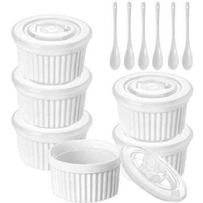 YBLUE 8 oz Porcelain Ramekins Set with Lids and Spoons 6 Pac Porcelain Creme Brulee Souffle Dishes, Baking Cups for Pudding, Fruits, Dips, Ice Cream, Dishwasher and Oven Safe YBLUE 8 oz Porcelain Ramekins Set with Lids and Spoons 6 Pac Porcelain Creme Brulee Souffle Dishes, Baking Cups for Pudding, Fruits, Dips, Ice Cream, Dishwasher and Oven Safe