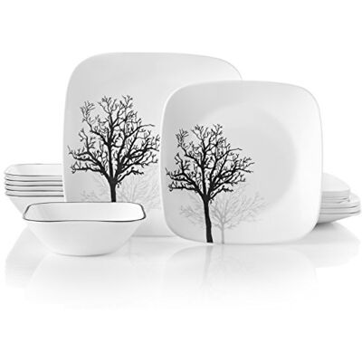CORELLE - 18pc Square Dinnerware - Black & White - Dinnerware CORELLE - 18pc Square Dinnerware - Black & White - Dinnerware