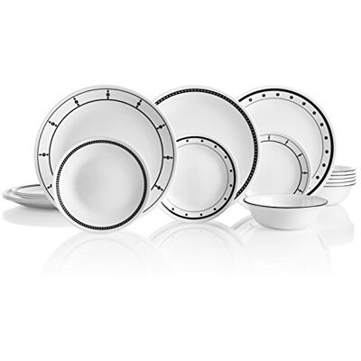 Corelle 18-Piece Dinner Set, Black and White Service for 6, Chip Resistant Dinnerware, Includes 26cm Dinner Plates, 17cm Salad/Side Plates and 530ml Soup/Cereal Bowls Corelle 18-Piece Dinner Set, Black and White Service for 6, Chip Resistant Dinnerware, Includes 26cm Dinner Plates, 17cm Salad/Side Plates and 530ml Soup/Cereal Bowls