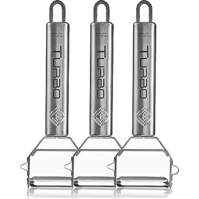 TURBO PRODUKTE Set of 3 Stainless Steel Peelers for Fruit and Vegetables Forwards and Backwards with Pendulum Blade for Left- and Right-Handed Users 3-in-1 Function TURBO PRODUKTE Set of 3 Stainless Steel Peelers for Fruit and Vegetables Forwards and Backwards with Pendulum Blade for Left- and Right-Handed Users 3-in-1 Function