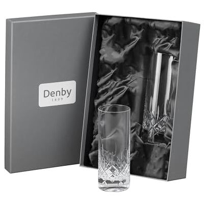 Denby Celeste Crystal Large Tumbler Glasses Set of 2-370ml Highball, Lead-Free, Hand Blown, Hand Cut Design Juice, Water Glass Dishwasher Safe Tall Cocktail Glasses with Gift Box Denby Celeste Crystal Large Tumbler Glasses Set of 2-370ml Highball, Lead-Free, Hand Blown, Hand Cut Design Juice, Water Glass Dishwasher Safe Tall Cocktail Glasses with Gift Box