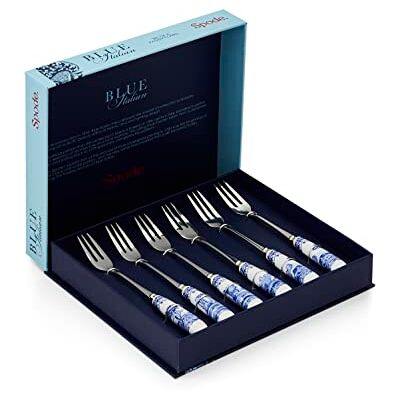 Spode x Blue Italian Set of 6 Pastry Forks Stainless Steel with Porcelain Handles, Charming Designs, Durable and Suitable for Desserts or Everyday Use Spode x Blue Italian Set of 6 Pastry Forks Stainless Steel with Porcelain Handles, Charming Designs, Durable and Suitable for Desserts or Everyday Use
