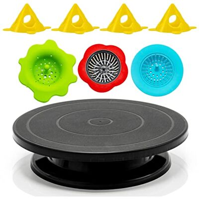 LAMXD 11”Rotate Turntable Sculpting Wheel Revolving Cake Turnable Black Painting Turn Table Stand for Paint Spraying Spinner,with Cone Canvas Support Stands and 3pcs Acrylic Pouring Strainers LAMXD 11”Rotate Turntable Sculpting Wheel Revolving Cake Turnable Black Painting Turn Table Stand for Paint Spraying Spinner,with Cone Canvas Support Stands and 3pcs Acrylic Pouring Strainers
