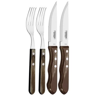 Tramontina 5” Jumbo Steak Knives, Sharp Knife with Wooden Handle, Camping, Kitchen, Rustic, Dishwasher Safe (4 Pcs Cutlery Set) Tramontina 5” Jumbo Steak Knives, Sharp Knife with Wooden Handle, Camping, Kitchen, Rustic, Dishwasher Safe (4 Pcs Cutlery Set)