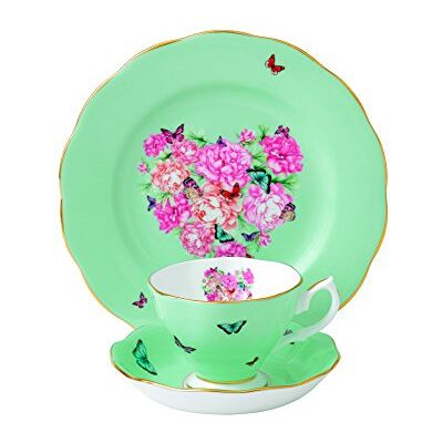 Royal Albert Miranda Kerr 40001837 Blessings Teacup, Saucer & 20cm Side Plate 3 Pc Set, Bone China, Green Royal Albert Miranda Kerr 40001837 Blessings Teacup, Saucer & 20cm Side Plate 3 Pc Set, Bone China, Green