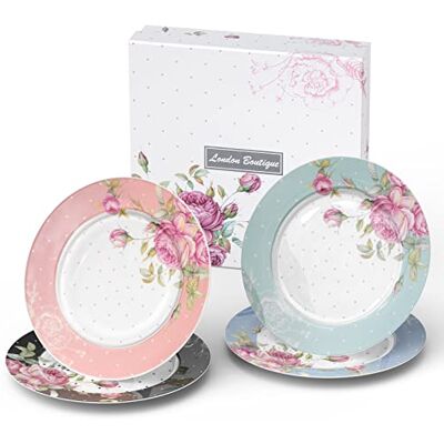 London Boutique Side Plates Cake Dessert Plates Afternoon Tea Plates Set of 4 Multicolours New Bone China Vintage Flora Gift Box 7.5inches (Roses) London Boutique Side Plates Cake Dessert Plates Afternoon Tea Plates Set of 4 Multicolours New Bone China Vintage Flora Gift Box 7.5inches (Roses)
