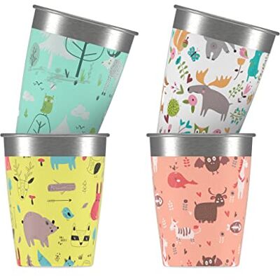 Sigg Children's Stainless Steel Cup Set (4 x 0.35 L), Drinking Cups for Kids in 4 Colorful Designs for Boys and Girls, Practical Childrens Cups for at Home and on The Go Sigg Children's Stainless Steel Cup Set (4 x 0.35 L), Drinking Cups for Kids in 4 Colorful Designs for Boys and Girls, Practical Childrens Cups for at Home and on The Go