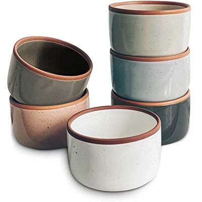 MORA Ceramic Ramekins 8oz, Set of 6 Small Oven Safe Baking Dishes/Cups For Personal Pudding, Creme Brulee, Souffle, Serving Dip, Custard, Ice Cream Single Mini Bowls Assorted Neutrals MORA Ceramic Ramekins 8oz, Set of 6 Small Oven Safe Baking Dishes/Cups For Personal Pudding, Creme Brulee, Souffle, Serving Dip, Custard, Ice Cream Single Mini Bowls Assorted Neutrals