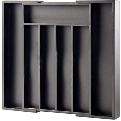 MASS DYNAMIC Cutlery Drawer Organiser, Expandable Bamboo Cutlery Tray for Kitchen Utensil, Adjustable Silverware and Flatware Holder, 7 Slots Storage for Spoons Forks Knives (Black) MASS DYNAMIC Cutlery Drawer Organiser, Expandable Bamboo Cutlery Tray for Kitchen Utensil, Adjustable Silverware and Flatware Holder, 7 Slots Storage for Spoons Forks Knives (Black)
