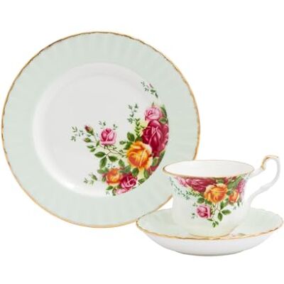 Royal Albert Teaware & Coffee Sets, Fine Bone China, Old Country Rose Teacup Saucer Plate, Fern, 3pcs Royal Albert Teaware & Coffee Sets, Fine Bone China, Old Country Rose Teacup Saucer Plate, Fern, 3pcs