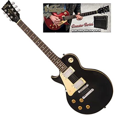 VINTAGE V10 COASTER LEFT HANDED ELECTRIC GUITAR PACK GLOSS BLACK VINTAGE V10 COASTER LEFT HANDED ELECTRIC GUITAR PACK GLOSS BLACK