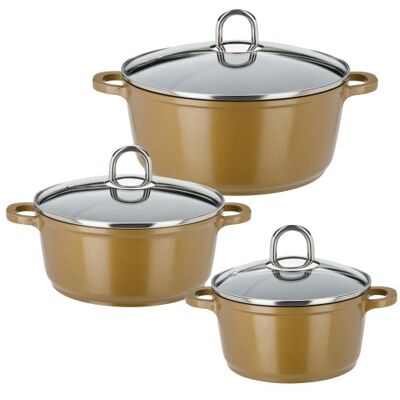 GSW Stahlwaren GmbH Cast Aluminium Cookware Set, Gold/Black/Clear, 3-Piece GSW Stahlwaren GmbH Cast Aluminium Cookware Set, Gold/Black/Clear, 3-Piece