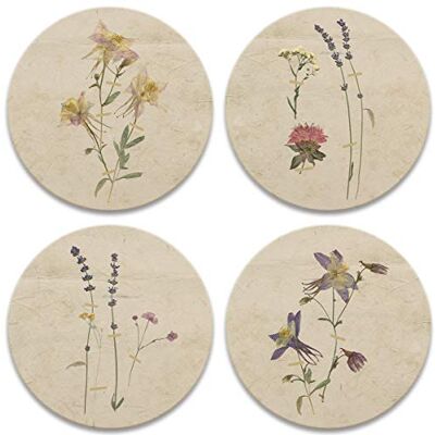 CoasterStone AS459 Drink Coasters, 4.25", Pressed Flowers CoasterStone AS459 Drink Coasters, 4.25", Pressed Flowers