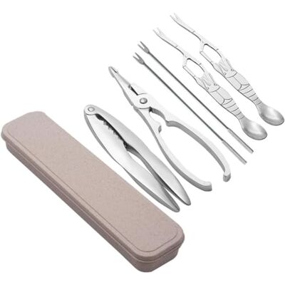 ShanGaiLi 6pcs Seafood Cutlery Set/Seafood Opener Tool Kit/with Storage Box/Shellfish Tools 2 Lobster Crackers and 4 Forks ShanGaiLi 6pcs Seafood Cutlery Set/Seafood Opener Tool Kit/with Storage Box/Shellfish Tools 2 Lobster Crackers and 4 Forks