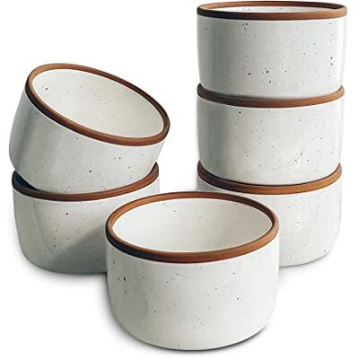 MORA Ceramic Ramekins 6oz, Set of 6 Small Oven Safe Baking Dishes/Cups For Personal Pudding, Creme Brulee, Souffle, Serving Dip, Custard, Ice Cream Single Mini Bowls Vanilla White MORA Ceramic Ramekins 6oz, Set of 6 Small Oven Safe Baking Dishes/Cups For Personal Pudding, Creme Brulee, Souffle, Serving Dip, Custard, Ice Cream Single Mini Bowls Vanilla White