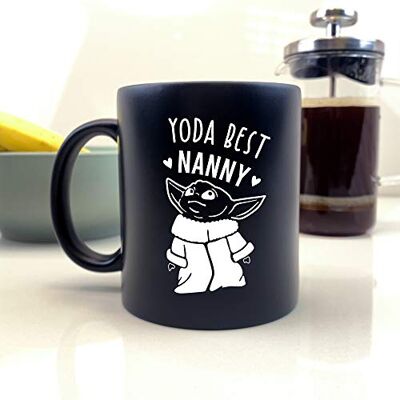 eBuyGB Personalised Coffee Mug, Matt Black Baby Yoda Mug, 350ml Star Wars Themed Tea Cup, Funny Gifts for Grandma, Nanna, Granny (Yoda Best Nanny) eBuyGB Personalised Coffee Mug, Matt Black Baby Yoda Mug, 350ml Star Wars Themed Tea Cup, Funny Gifts for Grandma, Nanna, Granny (Yoda Best Nanny)
