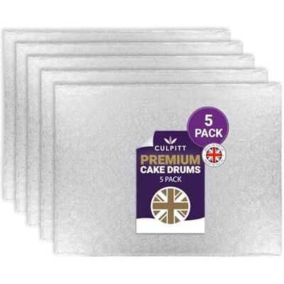 Culpitt 16" x 12" Premium Cake Boards 5 Pack Silver Oblong Cake Drums For Tray Bakes, Cakes, And Cupcake Displays, 12mm Thick, Made In UK Pack Of 5 Culpitt 16" x 12" Premium Cake Boards 5 Pack Silver Oblong Cake Drums For Tray Bakes, Cakes, And Cupcake Displays, 12mm Thick, Made In UK Pack Of 5