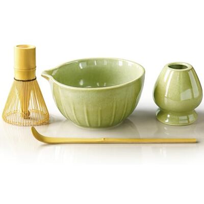 SURFOU Matcha Set 4 Pcs, Bamboo Whisk, Scoop, Ceramic Bowl & Holder, Handmade Japanese Kit for Usucha, Koicha, and Latte, Ideal for Beginners & Tea Lovers SURFOU Matcha Set 4 Pcs, Bamboo Whisk, Scoop, Ceramic Bowl & Holder, Handmade Japanese Kit for Usucha, Koicha, and Latte, Ideal for Beginners & Tea Lovers