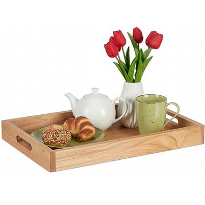 Relaxdays Serving Tray with Handles, Walnut & MDF, Rectangular, High Rim, 55x35x5 cm, Natural Relaxdays Serving Tray with Handles, Walnut & MDF, Rectangular, High Rim, 55x35x5 cm, Natural