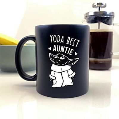 eBuyGB Personalised Coffee Mug, Matt Black Baby Yoda Mug, 350ml Star Wars Themed Tea Cup, Funny Gifts for Aunt, Aunty (Yoda Best Auntie) eBuyGB Personalised Coffee Mug, Matt Black Baby Yoda Mug, 350ml Star Wars Themed Tea Cup, Funny Gifts for Aunt, Aunty (Yoda Best Auntie)
