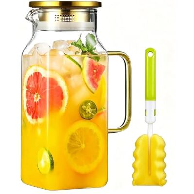 LYNROW 70 oz,2Liter Square Glass Pitcher with Lid and Spout, Water Pitchers with Handle for Fridge, Borosilicate Glass Carafe for Hot/Cold Drink, Large Jug for Iced Tea, Coffee, Beverage, Cold LYNROW 70 oz,2Liter Square Glass Pitcher with Lid and Spout, Water Pitchers with Handle for Fridge, Borosilicate Glass Carafe for Hot/Cold Drink, Large Jug for Iced Tea, Coffee, Beverage, Cold