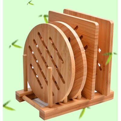 Garkup Natural Bamboo Trivet Set 2 Square, 2 Round, 1 Storage Rack for Hot Dishes & Teapots Garkup Natural Bamboo Trivet Set 2 Square, 2 Round, 1 Storage Rack for Hot Dishes & Teapots