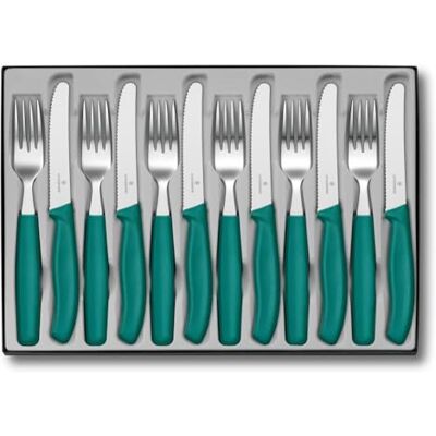 Victorinox Classic, Professional Cutlery Set, Extra Sharp Blade, Serrated Edge, 11 cm, Stainless Steel, Set of 12, Green Victorinox Classic, Professional Cutlery Set, Extra Sharp Blade, Serrated Edge, 11 cm, Stainless Steel, Set of 12, Green