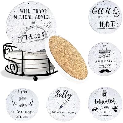 KCT Store Nurse Gifts for Women and Men Absorbent Ceramic Coasters w/Holder Included (Nurse Funny) Gift for Nurses, Nursing Practitioner, Nursing Student Graduation Gifts, Nurse Appreciation Gifts KCT Store Nurse Gifts for Women and Men Absorbent Ceramic Coasters w/Holder Included (Nurse Funny) Gift for Nurses, Nursing Practitioner, Nursing Student Graduation Gifts, Nurse Appreciation Gifts