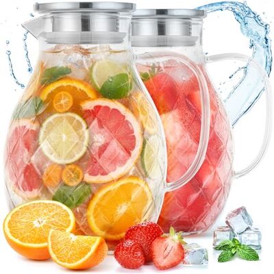 PJCKitchen Premium Borosilicate Glass Jug with Lid and Spout 2 Pack, 2 Litre / 68 oz Each, Borosilicate Glass with Handle Carafe for Hot/Cold Beverages Water Jug Iced Tea Pitcher Juice Server PJCKitchen Premium Borosilicate Glass Jug with Lid and Spout 2 Pack, 2 Litre / 68 oz Each, Borosilicate Glass with Handle Carafe for Hot/Cold Beverages Water Jug Iced Tea Pitcher Juice Server