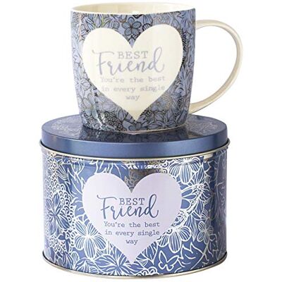 Arora 7051 Said with Sentiment Mug & Tin-Best Friend, Ceramic Blue Arora 7051 Said with Sentiment Mug & Tin-Best Friend, Ceramic Blue