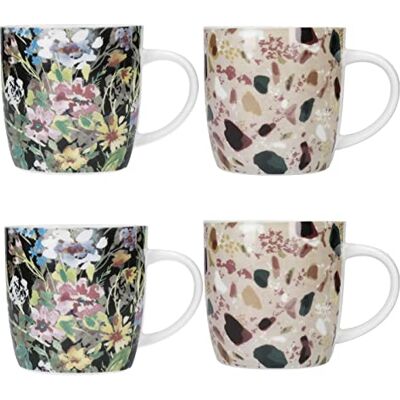 KitchenCraft Terrazzo Floral Set of 4 Stoneware Barrel Coffee Mugs 425ml KitchenCraft Terrazzo Floral Set of 4 Stoneware Barrel Coffee Mugs 425ml